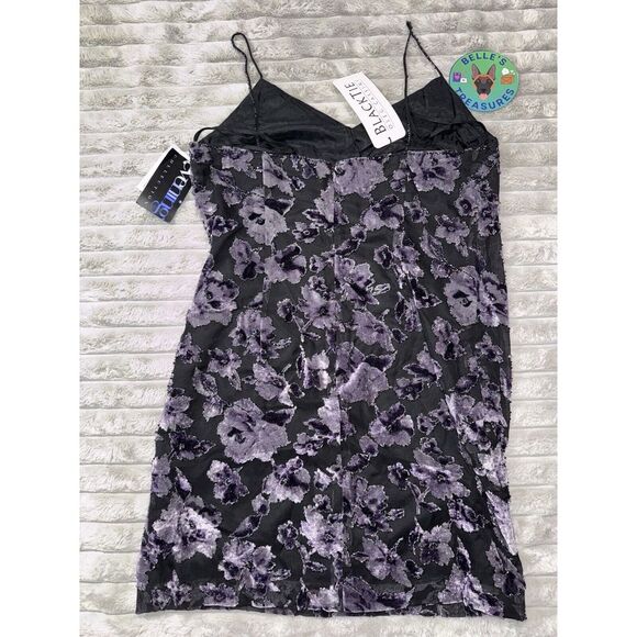 Oleg Cassini Beaded Mini Dress 10 Petite 90s Y2K Velvet Floral Purple Black NWT‎ - Picture 9 of 9